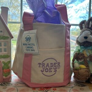 New Trader Joe's Pink Mini Tote Bag Spring Canvas Easter Limited Eco-friendly